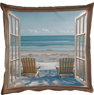 Sierkussens - Kussentjes Woonkamer - 50x50 cm - Doorkijk - Strandstoelen - Duinen - Zee - Natuur