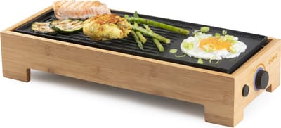 DOMO DO9270G Plancha Grill Bamboo Style 'Just Us' – Grillplaat - Tafelgrill - Gourmet bakplaat voor op tafel - 2 personen - PFAS Vrij - 1000W - Bamboe