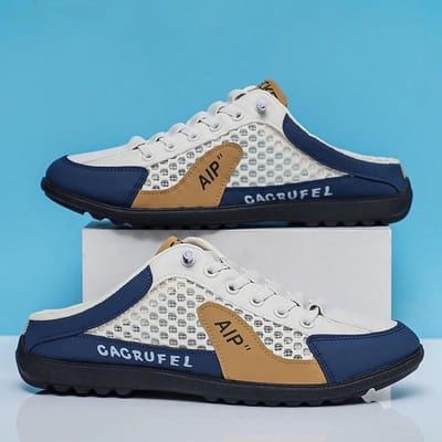 Heren Zomer Ademende Mesh Pantoffels Casual Anti-Geur Half Instap Zachte Zool Trendy Schoenen Comfortabele Rubberen Zool Pantoffels 43 white