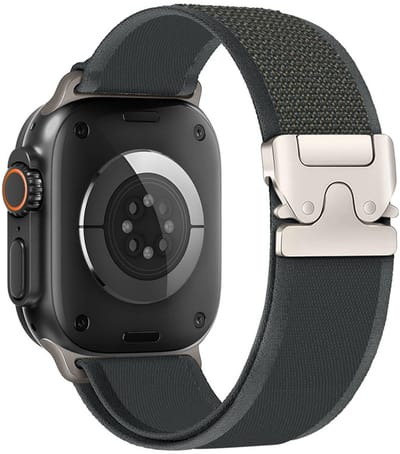 Nylon bandje - geschikt voor Apple Watch series 1/2/3/4/5/6/7/8/9/10/11/ SE (1,2,3) / Ultra (1,2,3) met maat 44 mm / 45 mm / 46 mm / 49 mm - P-Buckle gespsluiting - zwart