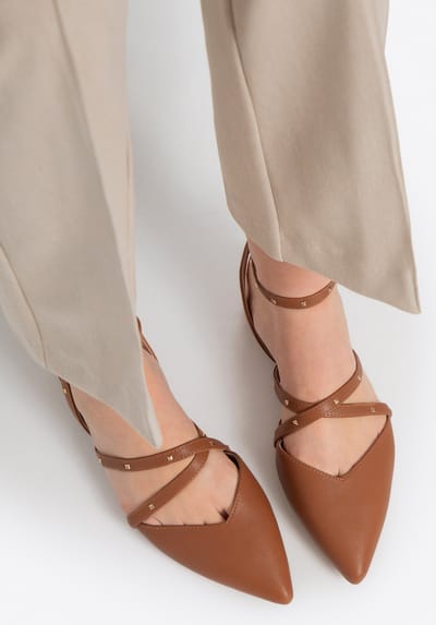 Wittchen Dames Leren Ballerina's met Metallic Accenten Bruin Natuurlijk Leer