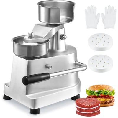 VEVOR Commerciële Burger Patty Maker, 100mm / 4 "Hamburger Beef Patty Maker, Heavy Duty Food Grade Roestvrijstalen Kom Burger Press, Keukenvleesvormmachine met 1000 Stuks Patty Papi, Zilver
