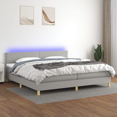 vidaXL - Boxspring - met - matras - en - LED - stof - lichtgrijs - 200x200 - cm