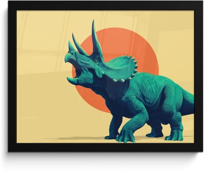 Poster in lijst - Fotolijst 40x30 cm - Posters - Triceratops - Cirkel - Oranje - Hoorns - Posterlijst zwart - Decoratie - Wanddecoratie woonkamer - Muurdecoratie slaapkamer