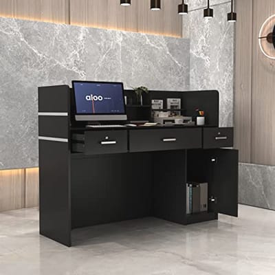 Zwarte receptie counter met 3 lades 110 x 120 x 48 cm
