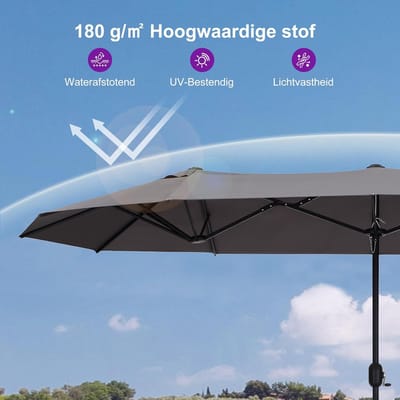 Zweefparasol XL 425x245 cm Rechthoekig UV-bestendig Aluminium Frame met Slingermechanisme en Zandzakken – Inclusief Parasolvoet – Mobili Bella