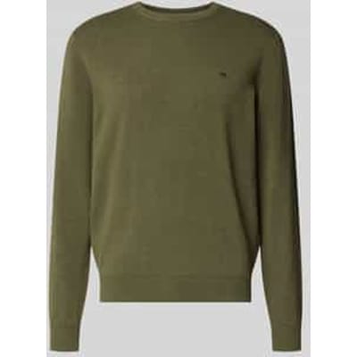 Fynch-Hatton Trui Solid Color O-Neck Superfine Cotton Donker Khaki / male