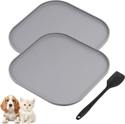 Set van 2 Waterdichte Siliconen Voedingsmatten voor Honden en Katten met Verhoogde Randen, Antislip Voedingsmatten voor Eten en Drinken, Ideaal voor het Voorkomen van Gemorste Voeding