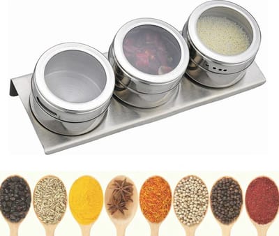 3 Stuks kruidenpotten - Magnetische kruidenpotjes - kruidenrek - Kruidencontainer - Transparante - RVS - LOUZIR