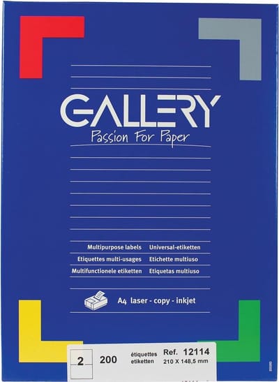 Gallery witte etiketten ft 210 x 148,5 mm (b x h), rechte hoeken, doos van 200 etiketten