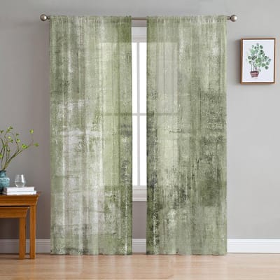 Olieverf Abstract Grasgroen Transparante Gordijnen voor Woonkamerdecoratie Raamgordijnen Keuken Tule Voile Organza Gordijnen W135 x H115cm x1 gray