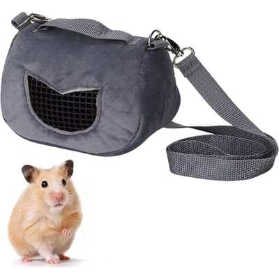 Sac de transport portable et respirant en flanelle grise pour petits animaux de compagnie, hamster et cochon d'Inde Large