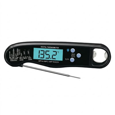 BBQBuddies BBQ Thermometer - Vlees Thermometer - Keuken Thermometer - Inclusief Ophangmagneet & Bieropener - Zwart