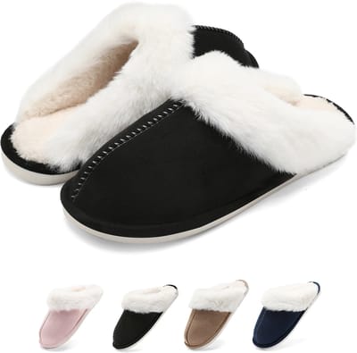 Geweo Dames Pantoffels - Heren Sloffen - Kastanje - Antislip- Zwart -Maat 38/39 -met Fleece & Geheugen Schoenzool
