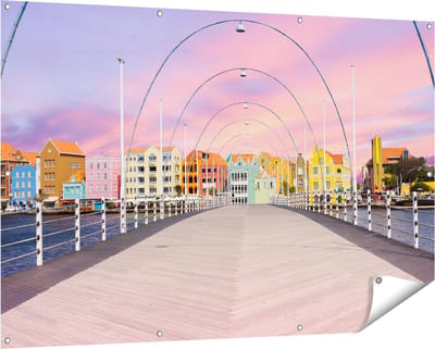Gards Tuinposter Willemstad Gekleurde Huisjes in Cura�ao - 150x100 cm - Tuindoek - Tuindecoratie - Wanddecoratie buiten - Tuinschilderij