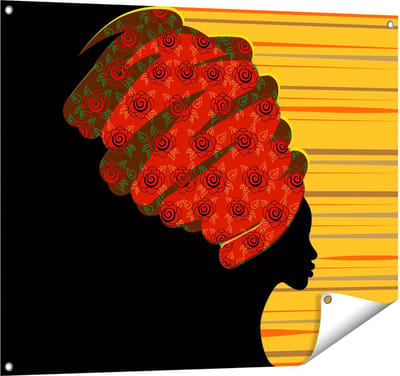 Gards Tuinposter Afrikaanse Vrouw met Bloemen Tulband - Abstract - 100x80 cm - Tuindoek - Tuindecoratie - Wanddecoratie buiten - Tuinschilderij