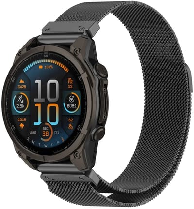 Strap-it Premium milanees bandje geschikt voor Garmin Fenix 9 (Pro) 47mm - Fenix 8 (Pro-E-47mm) - Fenix 7 (Solar-Pro) - 6 (Solar-Pro) - Fenix 5 (Plus) / Forerunner 970 - 965 - 955 - 945 - 935 - 745 / Quatix 8 - 7 - 6 - 5 - Donkergrijs
