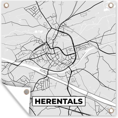 Tuin poster België – Herentals – Stadskaart – Kaart – Zwart Wit – Plattegrond - 200x200 cm - Tuindoek