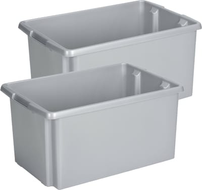 Sunware opslagbox Nesta - 2x - kunststof - 51 liter - grijs - 59 x 39 x 29 cm - stapelbaar