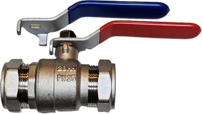 Kogelkraan 28mm Volledige Boring Compressie Afsluiter met Hendel - Rood/Blauw Handvat