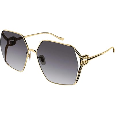 Lunettes de soleil métalliques irrégulières en forme de logo Gucci pour femmes Dorées GG1322SA001 Dust Bag+Eyeglass Case (Random Color)