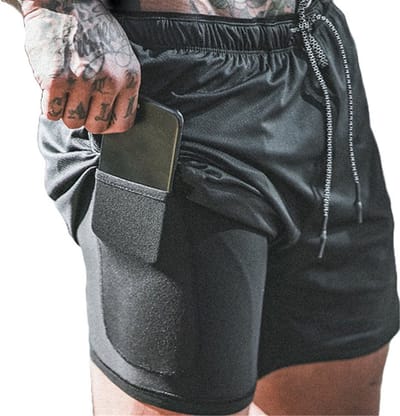 Fritzline 2 in 1 Sportbroek met Telefoonzak - hardloopbroek heren - hardloopbroek - Sportshort - Sportbroek - Fitnessbroek - Korte broek - Sportkleding - 2 in 1 Shorts Heren