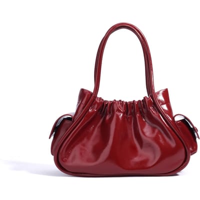 Eenvoudige Effen Kleur Spuugemmer Tas Geplooide Glanzende Lichte Luxe Modieuze Schoudertas Crossbody Tas voor Vrouwen brown