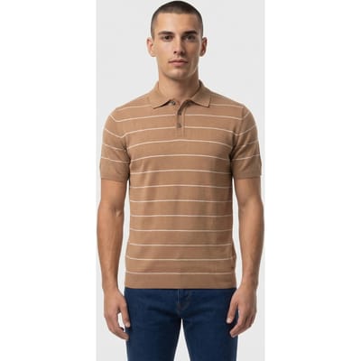 No Excess Pullover Short Sleeve Polo Button Stripes Khaki Größe: XXXL | Poloshirts Outlet | Herren | Braun