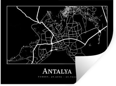 Muurstickers - Sticker Folie - Plattegrond - Kaart - Antalya - Stadskaart - 40x30 cm - Plakfolie - Muurstickers Kinderkamer - Zelfklevend Behang - Zelfklevend behangpapier - Stickerfolie