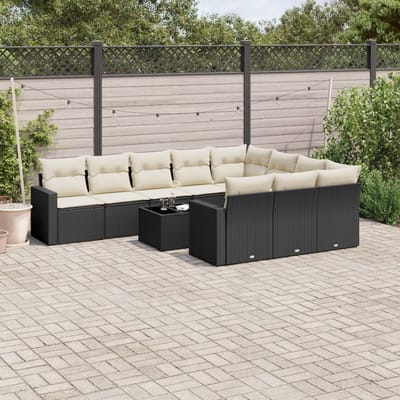 vidaXL - 11-delige - Loungeset - met - kussens - poly - rattan - zwart