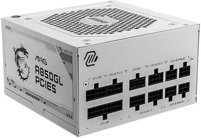 Interne Voeding - MSI MAG A850GL PCIE5 WHITE - ATX12V 3.0 - 80 Plus Gold - 850 Watt - Modulair - 100-240V - Actieve PFC - PCIe 5.0 - Wit