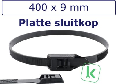 PRO-TIE® - Tyraps, kabelbinders met laag profiel, Flat head / in Line ties 400 x 9,0 mm Zwart UV-Bestendig (Zak 100 stuks) (tiewrap/tyrap/tie-wrap/bundelbandje/colsonbandje/)