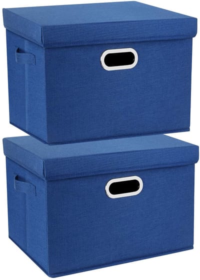 Grote Opbergdoos met Deksel, Opvouwbaar, Afwasbaar, Opbergbak met Deksel, 44x30x29 cm, Set van 2, Klassiek Blauw