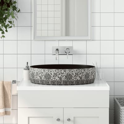 vidaXL - Opzetwasbak - ovaal - 56,5x36,5x13,5 - cm - keramiek - zwart - en - blauw