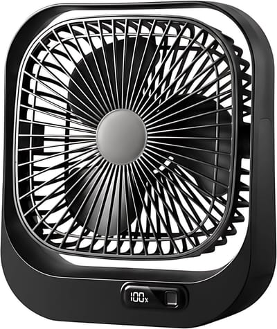 Draagbare Tafelventilator met Digitaal Display - USB-Oplaadbaar - 3 Snelheden - Oscillerend Ontwerp - 360° Verstelbare Hoek - Stille Bedrijfsmodus - Geschikt voor Cabine, Kantoor en Thuis - Type-C Oplaadpoort
