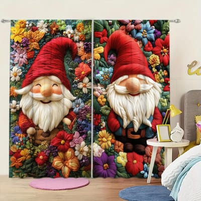 2 stuks 3D Kerst Compilatie Dwerg Bedrukt Gordijn voor Kerst Home Decor - Tunnel voor Roede Raambekleding voor Slaapkamer, Kantoor 52.5cmX116cm X 2pcs red
