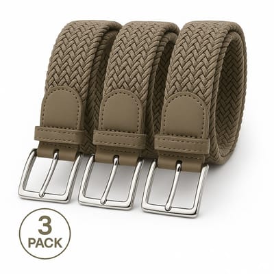 3 pack deal - Elastische riem - gevlochten broekriem - dames en heren riemen - kleur Kaki 105 cm