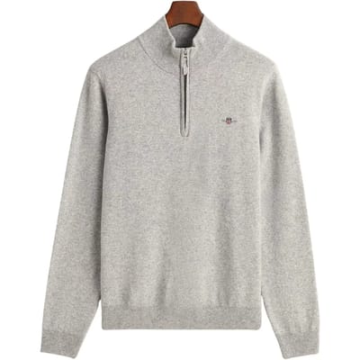 Trui GANT Men Superfine Lambswool Half Zip Grey Melange-XXL