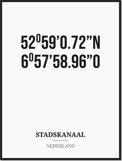 Poster/kaart STADSKANAAL met coördinaten