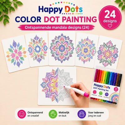 HappyDots Color DOT Painting set Mandala 24 creatieve designs met stiften set