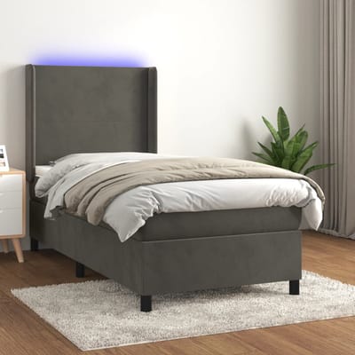 vidaXL - Boxspring - met - matras - en - LED - fluweel - donkergrijs - 100x200 - cm