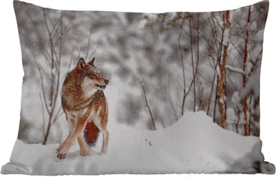 Buitenkussens - Tuin - Wolf - Winter - Sneeuw - Natuur - Dieren - 50x30 cm