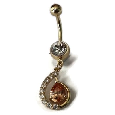 Aramat Jewels | Piercings | Luxe Goudkleur Navelpiercing met Zirkonia Druppelhanger | | | |10mm | Staal | Volwassenen | Verkleurd niet