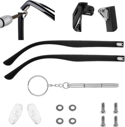 Reparatieset voor brillenglazen met universele poogarmen, schroevendraaier en reserveonderdelen voor zonnebrillen en optische brillen