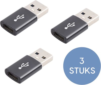 3x USB 3.0 naar USB-C Adapter - USB C naar USB - A 3.0 Adapter - USB A naar USB C Converter - USB A naar USB C Female - zwart - Provium