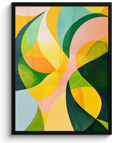 Poster in lijst - Fotolijst 50x70 cm - Posters - Abstract - Geel - Roze - Groen - Posterlijst zwart - Decoratie - Wanddecoratie woonkamer - Muurdecoratie slaapkamer