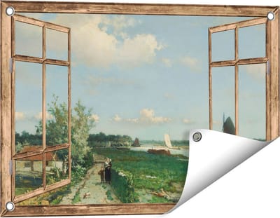 Gards Tuinposter Doorkijk De Trekvliet bij Rijswijk - Jan Hendrik Weissenbruch - 60x40 cm - Tuindoek - Tuindecoratie - Wanddecoratie buiten - Tuinschilderij