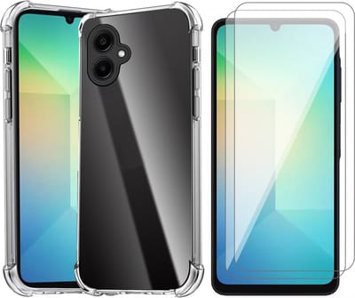 Hoesje geschikt voor Samsung Galaxy A06 - 2x Screenprotector Glas - Shockproof Transparant
