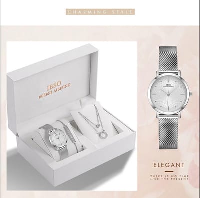 Boerni Aibisino Zilverkleurig Horloge Mandala met Armband en Ketting Zilver luxe geschenk set luxe geschenk set | Crystal glass | Premium kwaliteit uurwerk Quartz Japan | Mineraal | Geschenk | Fashion | Elegant | Dames | Vrouw |  Black Friday
