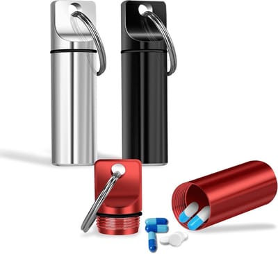 3 Stuks Mini Pillendoos Sleutelhanger, Draagbare Aluminium Medicijnhouders, Waterdichte Tablet Capsules voor Dagelijks Gebruik en Reizen